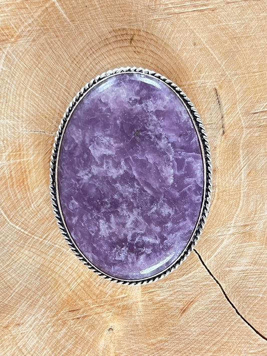 Lépidolite sertie argenté n°A1 (4,4cm x 3,3cm) - Solyluna Macramé