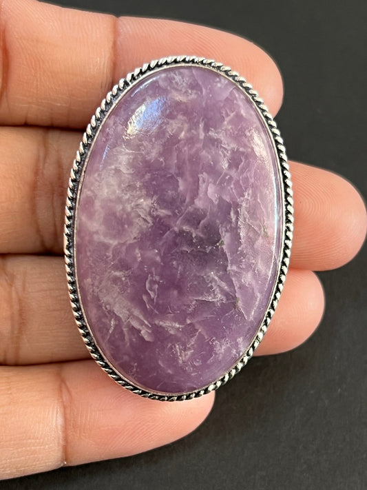Lépidolite sertie argenté n°A1 (4,4cm x 3cm) - Solyluna Macramé
