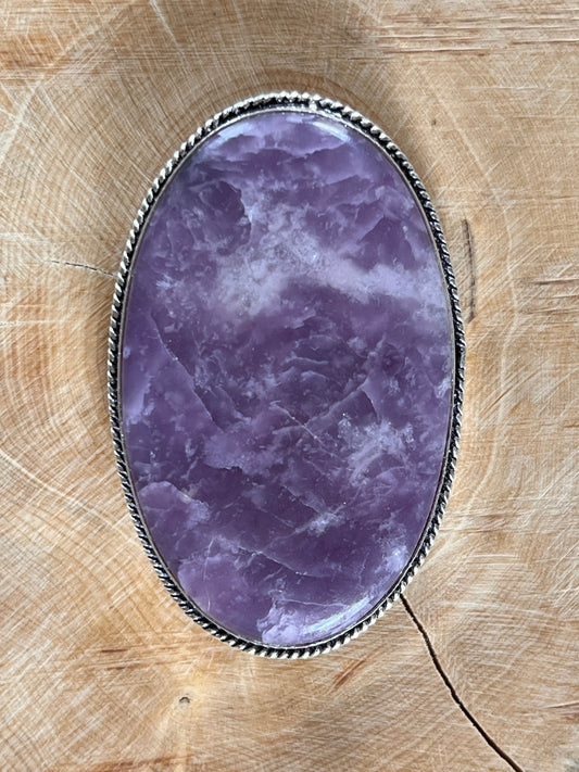 Lépidolite sertie argenté n°A2 (5,5cm x 3,4cm) - Solyluna Macramé