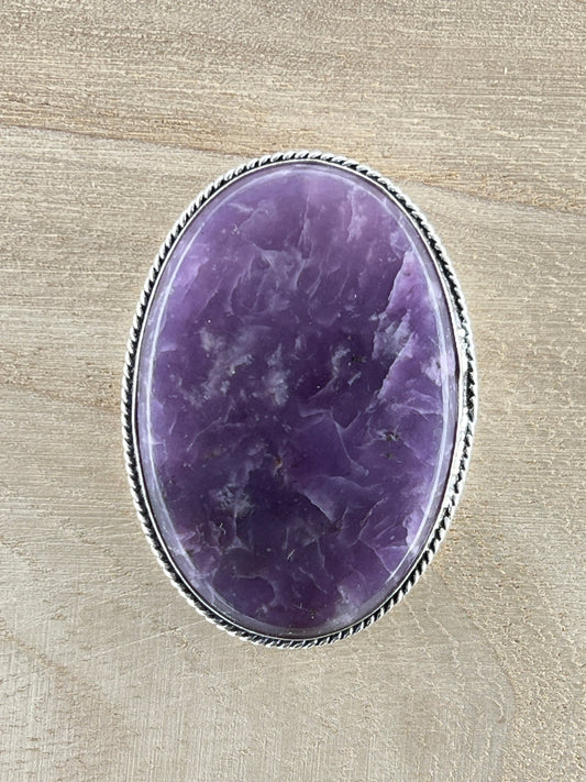 Lépidolite sertie argenté n°A2 (5cm x 3,6cm) - Solyluna Macramé