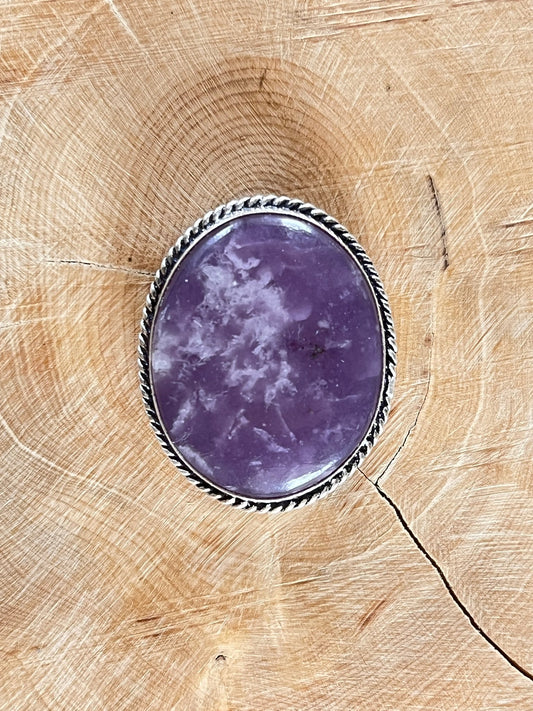 Lépidolite sertie argenté n°A4 (3,3cm x 2,6cm) - Solyluna Macramé