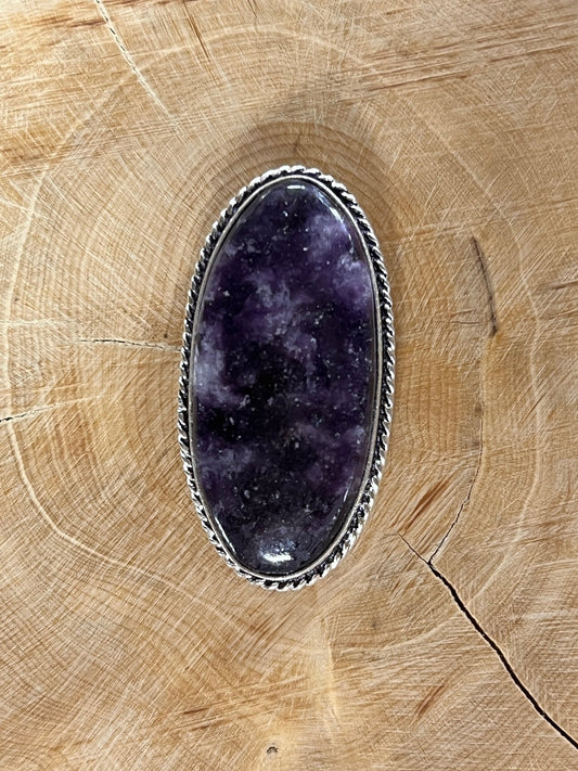 Lépidolite sertie argenté n°A4 (4,2cm x 2,2cm) - Solyluna Macramé