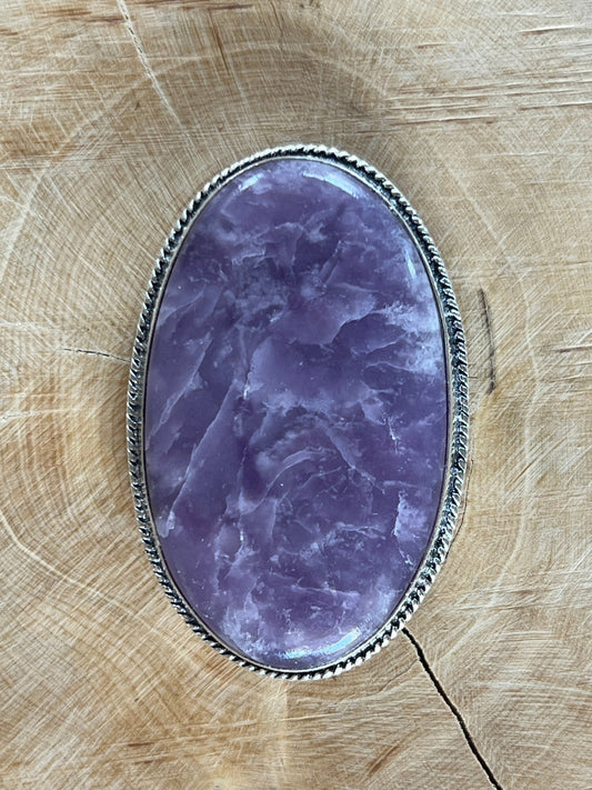 Lépidolite sertie argenté n°A4 (5,1cm x 3,3cm) - Solyluna Macramé