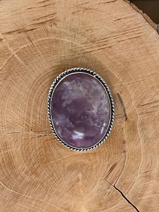 Lépidolite sertie argenté n°A5 (2,7cm x2cm) - Solyluna Macramé