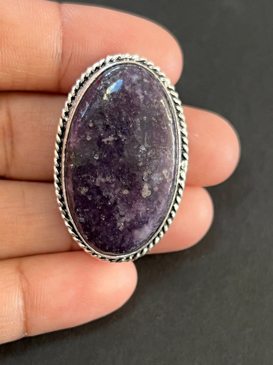 Lépidolite sertie argenté n°A5 (3,6cm 2,3cm) - Solyluna Macramé