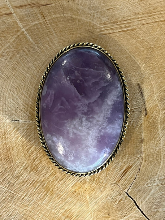 Lépidolite sertie doré n°D1 (4cm x 2,8cm) - Solyluna Macramé