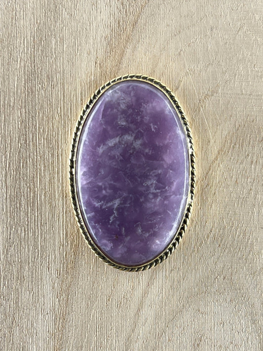Lépidolite sertie doré n°D2 (4,4cm x 2,9cm) - Solyluna Macramé