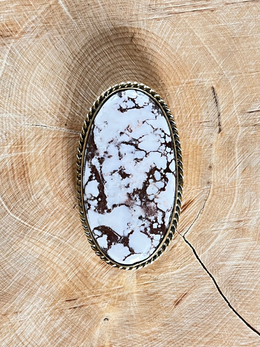 Magnésite de cheval sertie doré n°D4 (4cm x 2,3cm) - Solyluna Macramé