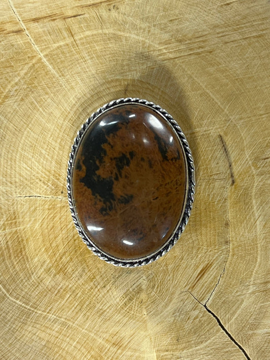 Obsidienne Mahogany sertie argenté n°A1 (3,2cm x 2,5cm) - Solyluna Macramé