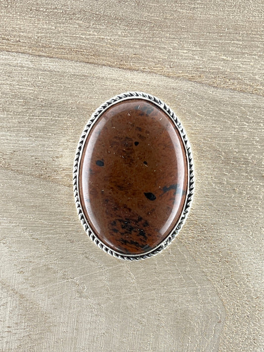 Obsidienne Mahogany sertie argenté n°A2 (3,9cm x 2,8cm) - Solyluna Macramé