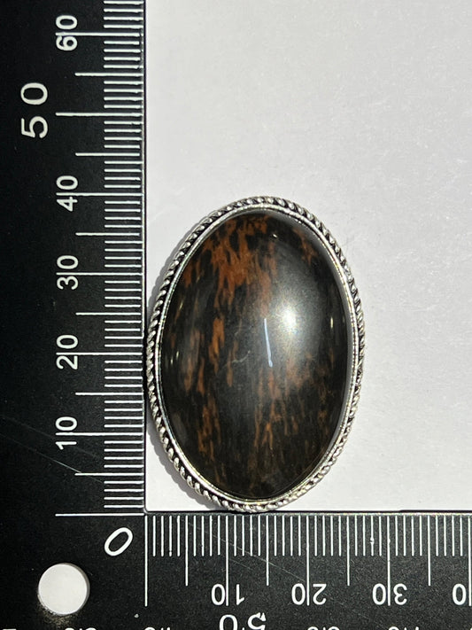 Obsidienne Mahogany sertie argenté n°A3 (3,9cm x 2,7cm) - Solyluna Macramé