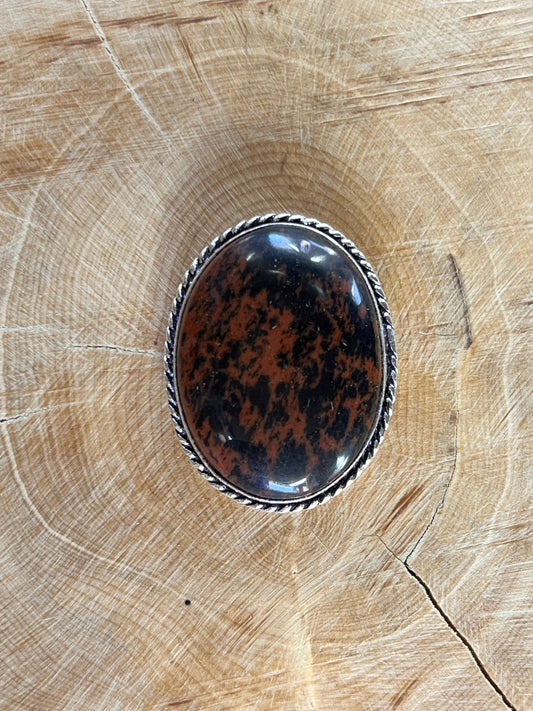 Obsidienne Mahogany sertie argenté n°A4 (3,2cm x 2,5cm) - Solyluna Macramé