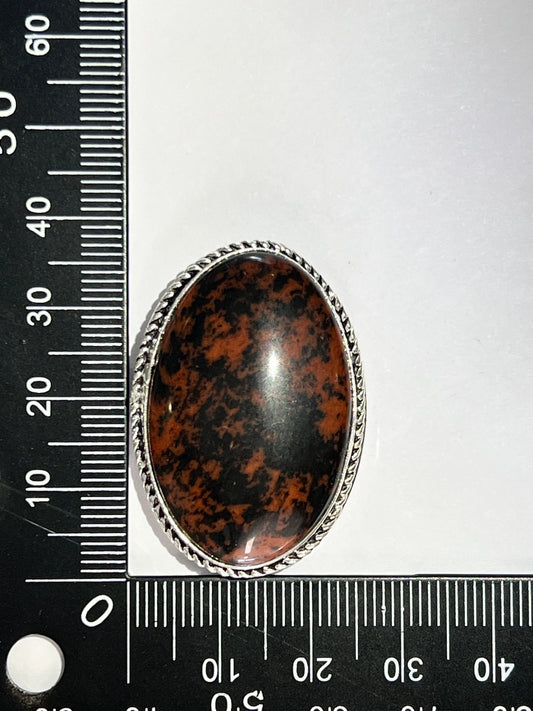 Obsidienne Mahogany sertie argenté n°A4 (3,7cm x 2,6cm) - Solyluna Macramé