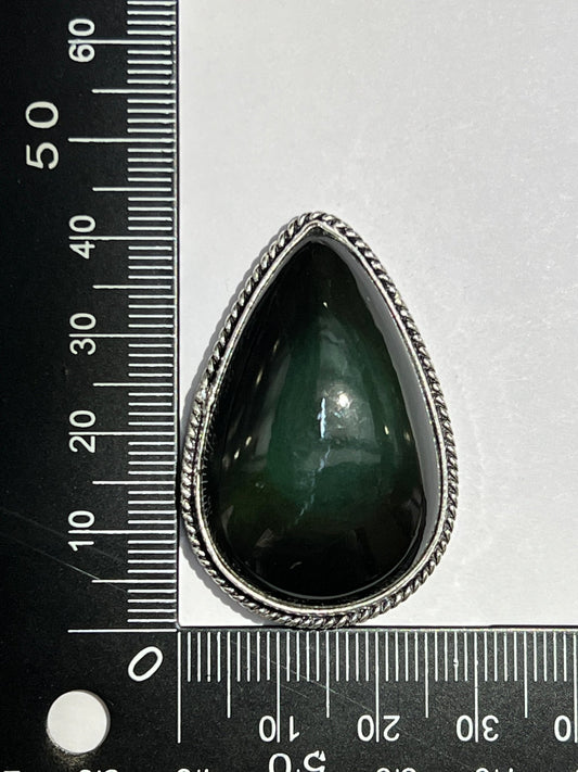 Obsidienne sertie argenté n°A1 (4,2cm x 2,8cm) - Solyluna Macramé