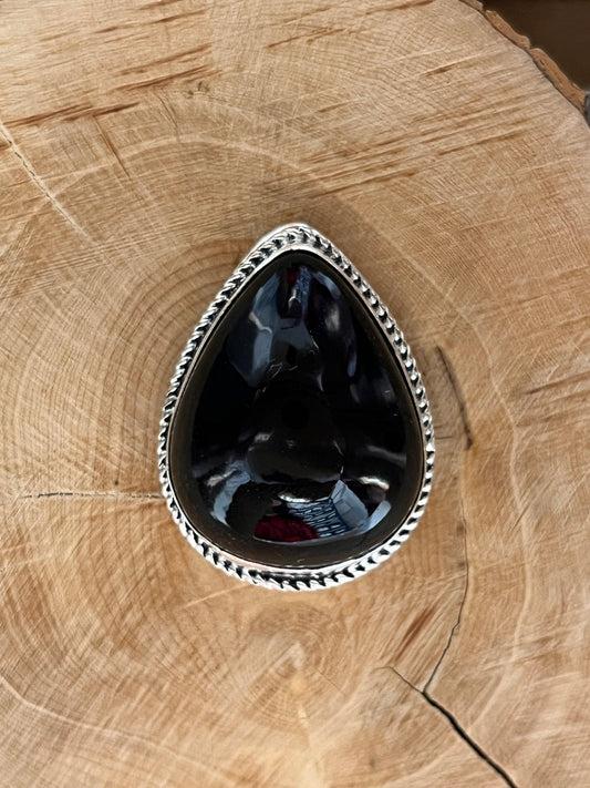 Obsidienne sertie argenté n°A2 (3cm x 2,5cm) - Solyluna Macramé