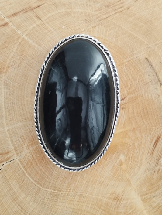 Obsidienne sertie argenté n°A3 (4,2cm x 2,6cm) - Solyluna Macramé