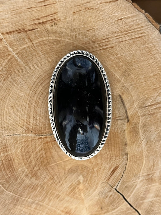 Obsidienne sertie argenté n°A4 (3,5cm x 2cm) - Solyluna Macramé