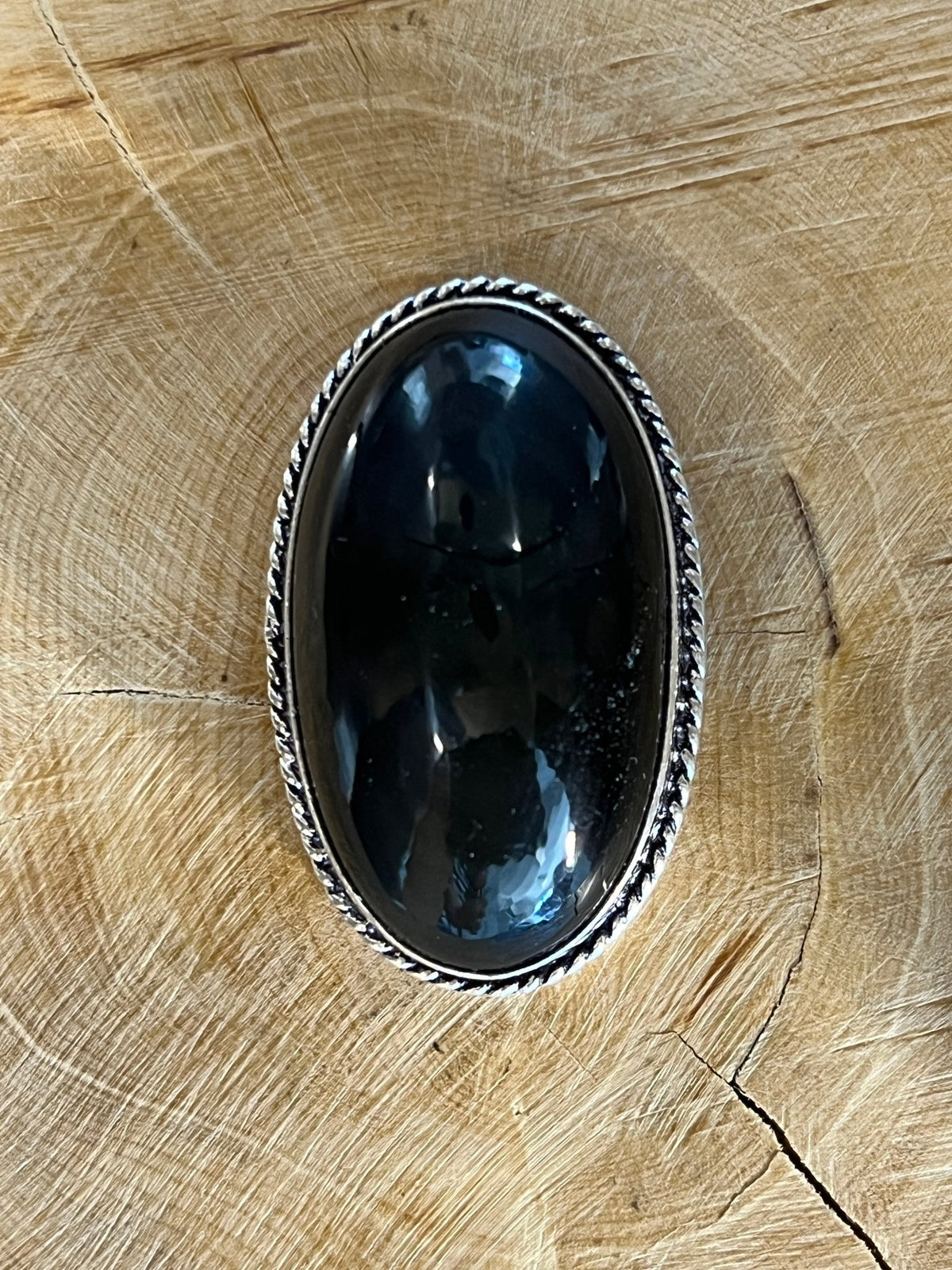 Obsidienne sertie argenté n°A4 (3,8cm x 2,4cm) - Solyluna Macramé