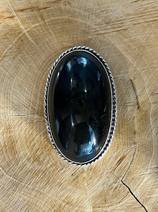 Obsidienne sertie argenté n°A4 (3,8cm x 2,4cm) - Solyluna Macramé