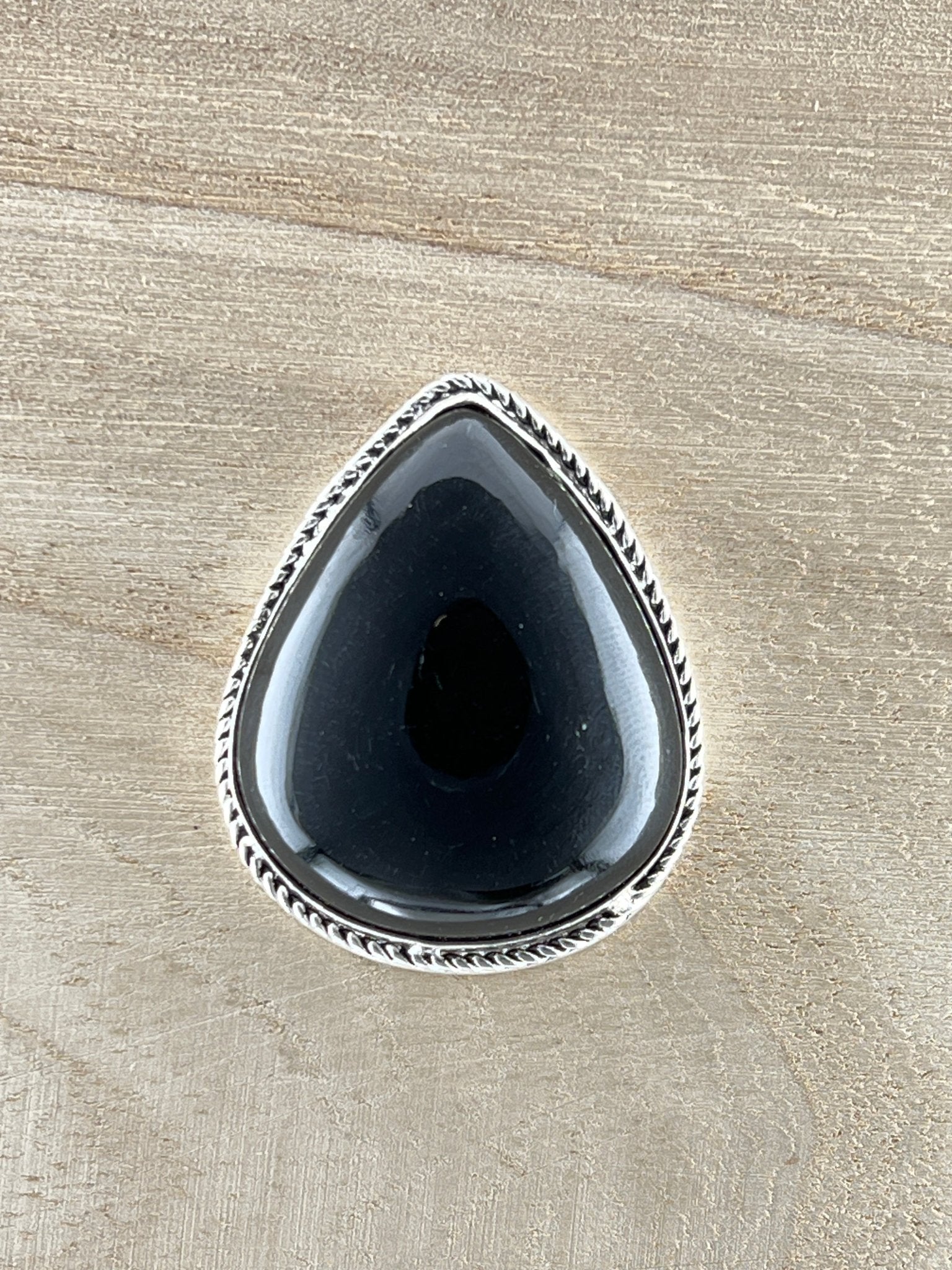 Obsidienne sertie argenté n°A4 (3,9cm x 3,1cm) - Solyluna Macramé