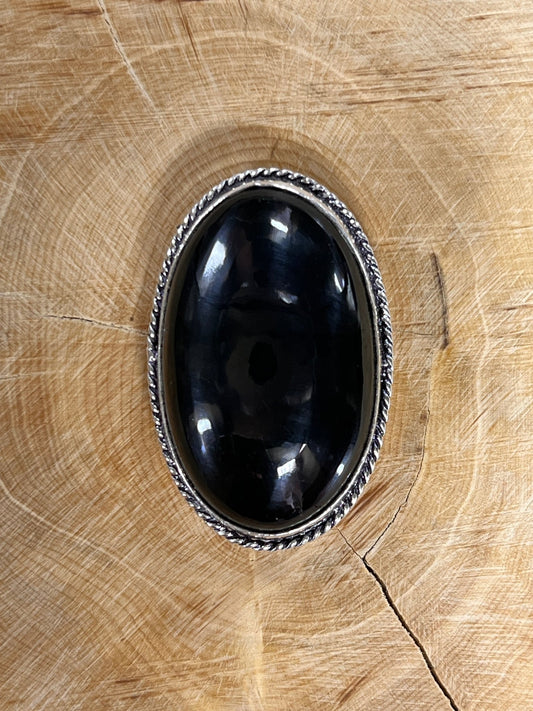 Obsidienne sertie argenté n°A4 (4cm x 2,5cm) - Solyluna Macramé