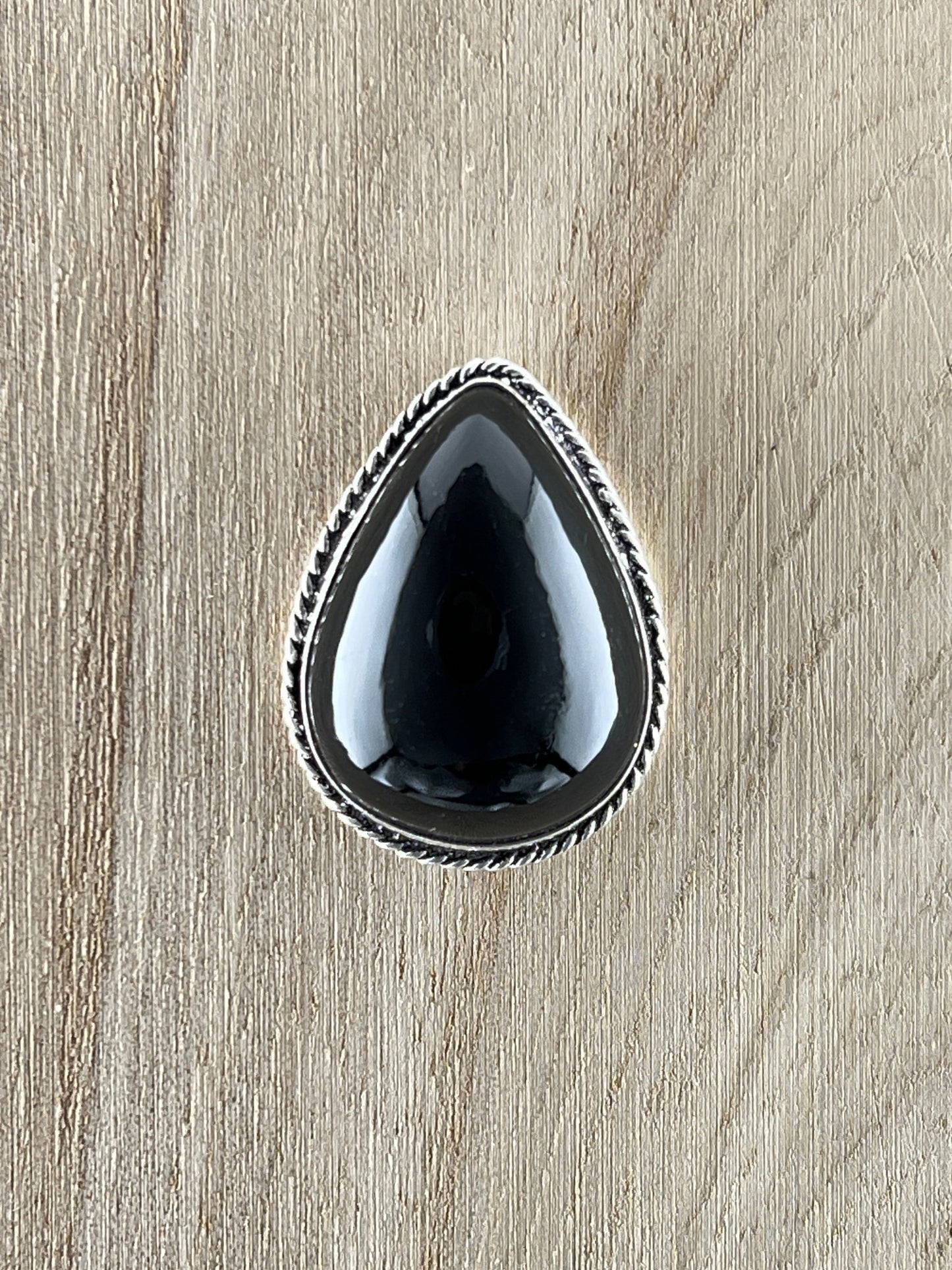 Obsidienne sertie argenté n°A5 (3,23 cm x 2,43 cm) - Solyluna Macramé