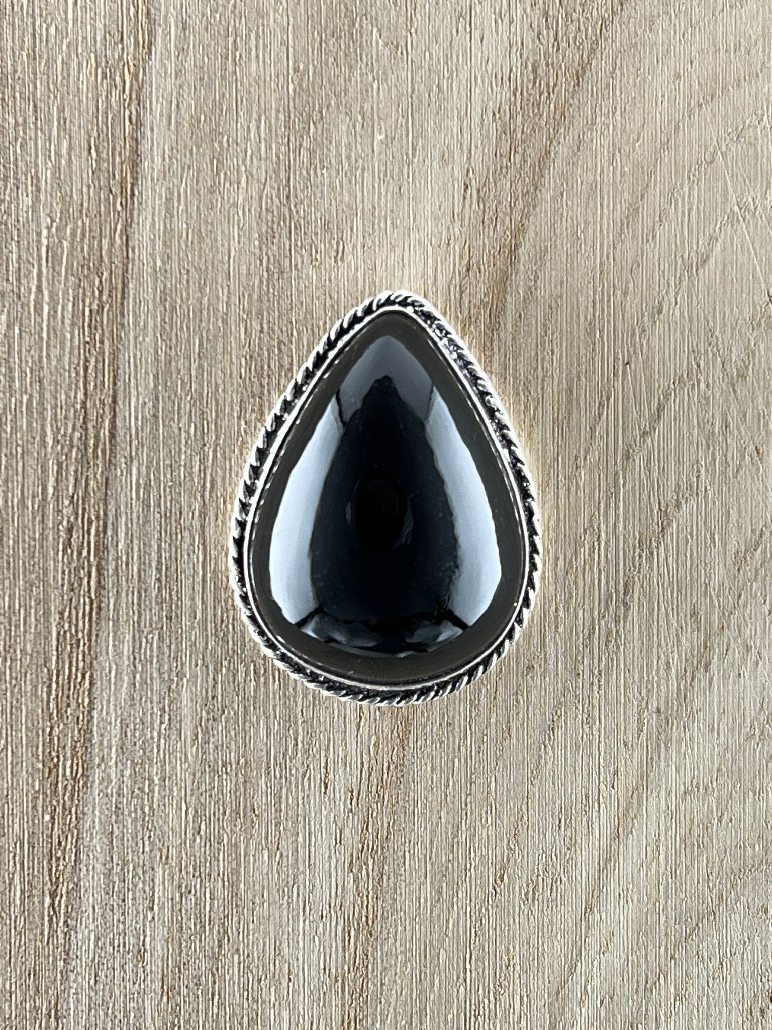 Obsidienne sertie argenté n°A5 (3,23 cm x 2,43 cm) - Solyluna Macramé