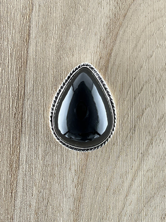 Obsidienne sertie argenté n°A5 (3,23 cm x 2,43 cm) - Solyluna Macramé