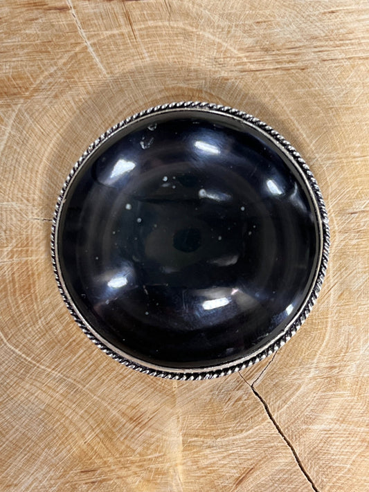Obsidienne sertie argenté n°A5 (4,2 cm de diamètre) - Solyluna Macramé
