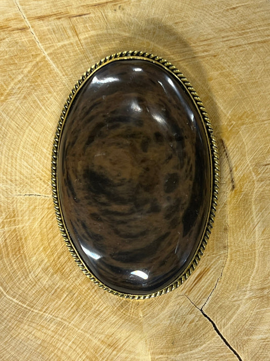 Obsidienne sertie doré D°3 (4,7cm x 3,2cm) - Solyluna Macramé