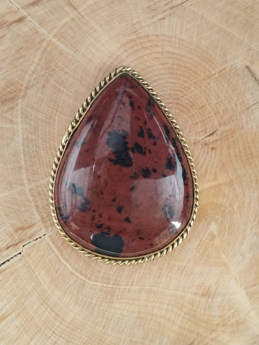 Obsidienne sertie doré n°D1 (3,7cm x 2,9cm) - Solyluna Macramé
