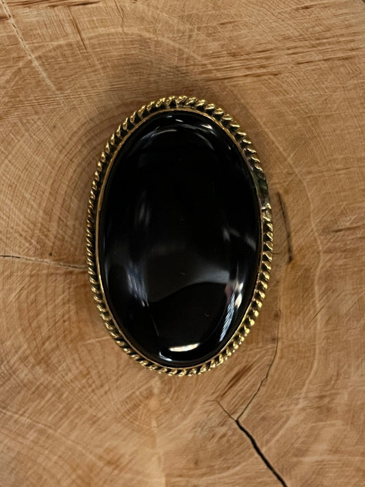 Obsidienne sertie doré n°D1 (3,9cm x 2,5cm) - Solyluna Macramé