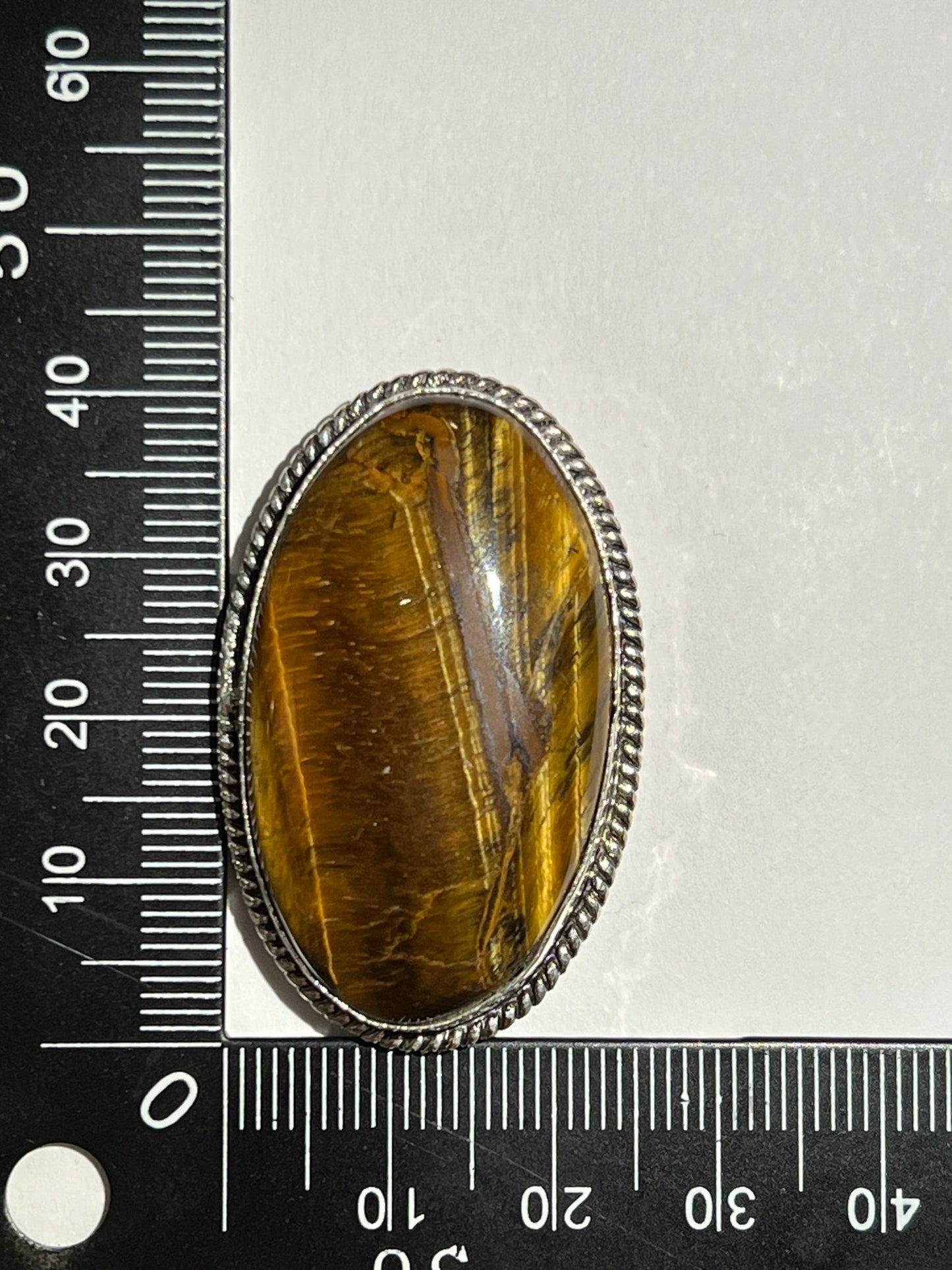 Oeil de Tigre sertie argenté n°A2 (4,1cm x 2,1cm) - Solyluna Macramé