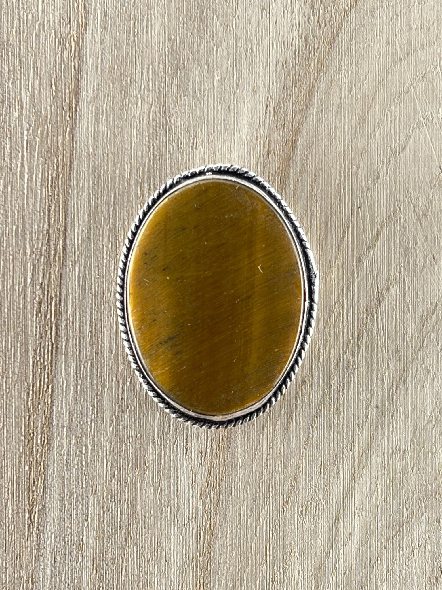 Oeil de Tigre sertie argenté n°A1 (3,59 cm x 2,72 cm) - Solyluna Macramé