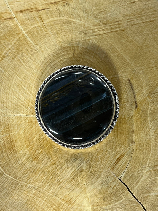 Oeil de Tigre sertie argenté n°A10 (2,6cm de diamètre) - Solyluna Macramé
