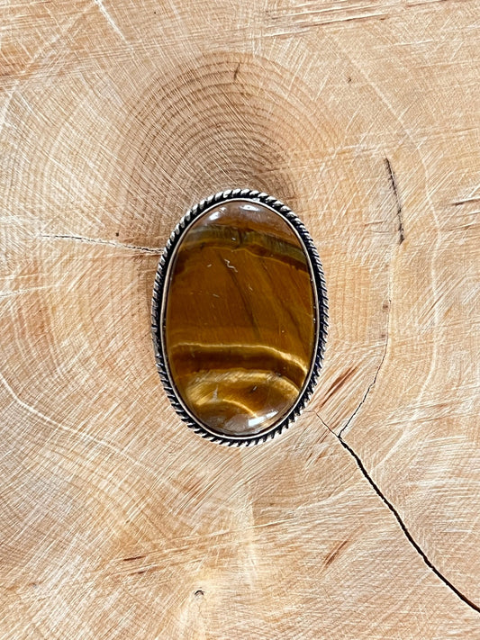 Oeil de Tigre sertie argenté n°A2 (2,9cm x 2cm) - Solyluna Macramé