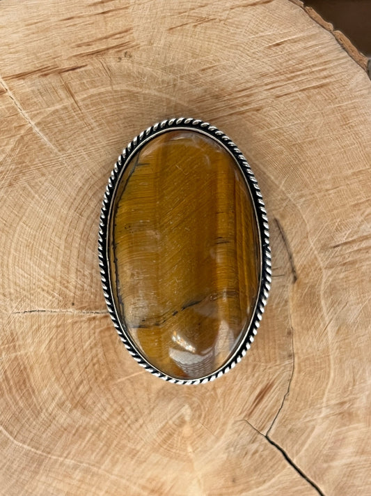 Oeil de Tigre sertie argenté n°A2 (3,7cm x 2,3cm) - Solyluna Macramé