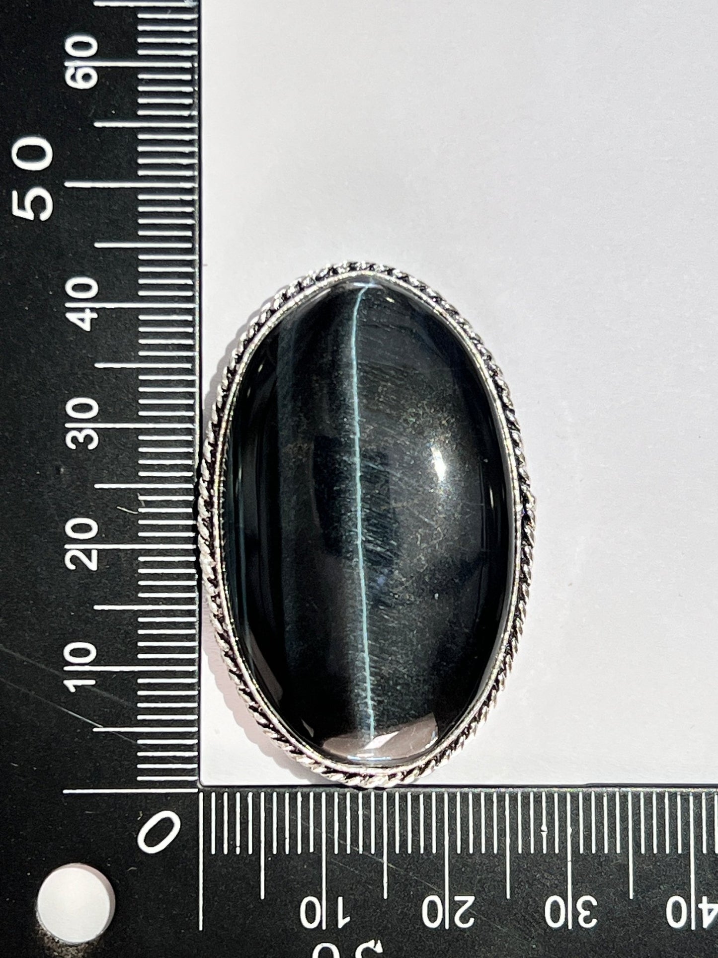 Oeil de Tigre sertie argenté n°A3 (4,4cm x 2,8cm) - Solyluna Macramé