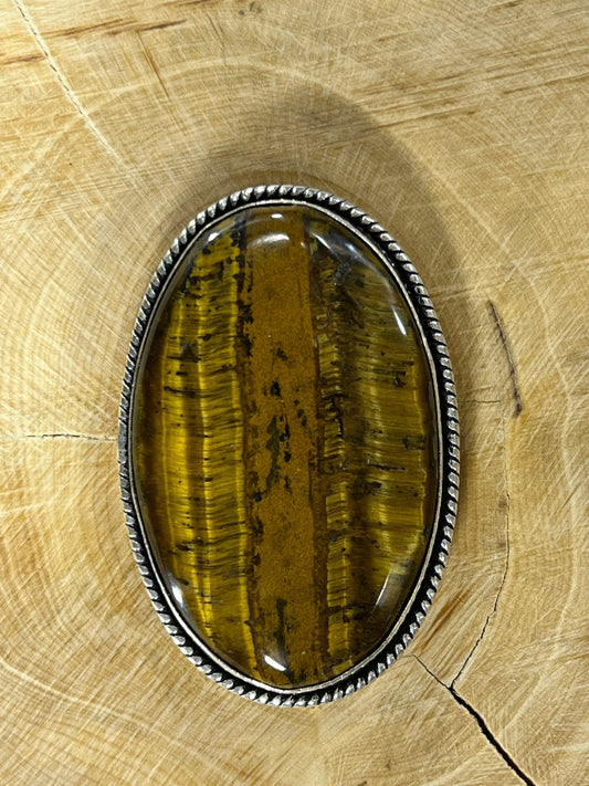 Oeil de Tigre sertie argenté n°A4 (4,3cm x 2,7cm) - Solyluna Macramé