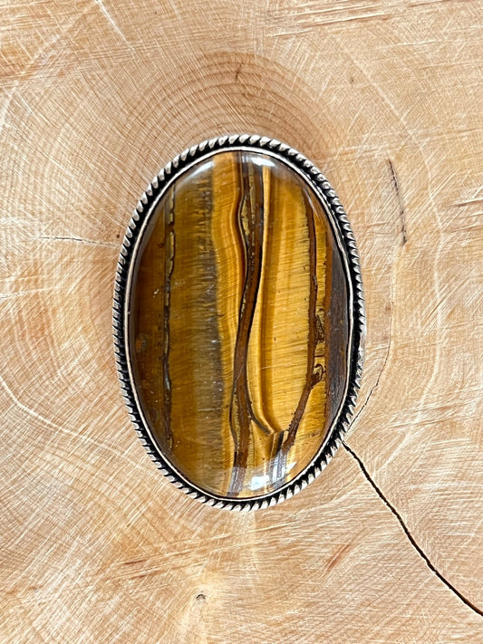 Oeil de Tigre sertie argenté n°A4 (4,3cm x 2,8cm) - Solyluna Macramé