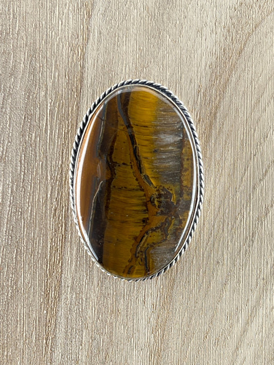 Oeil de Tigre sertie argenté n°A5 (4,41 cm x 2,93 cm) - Solyluna Macramé
