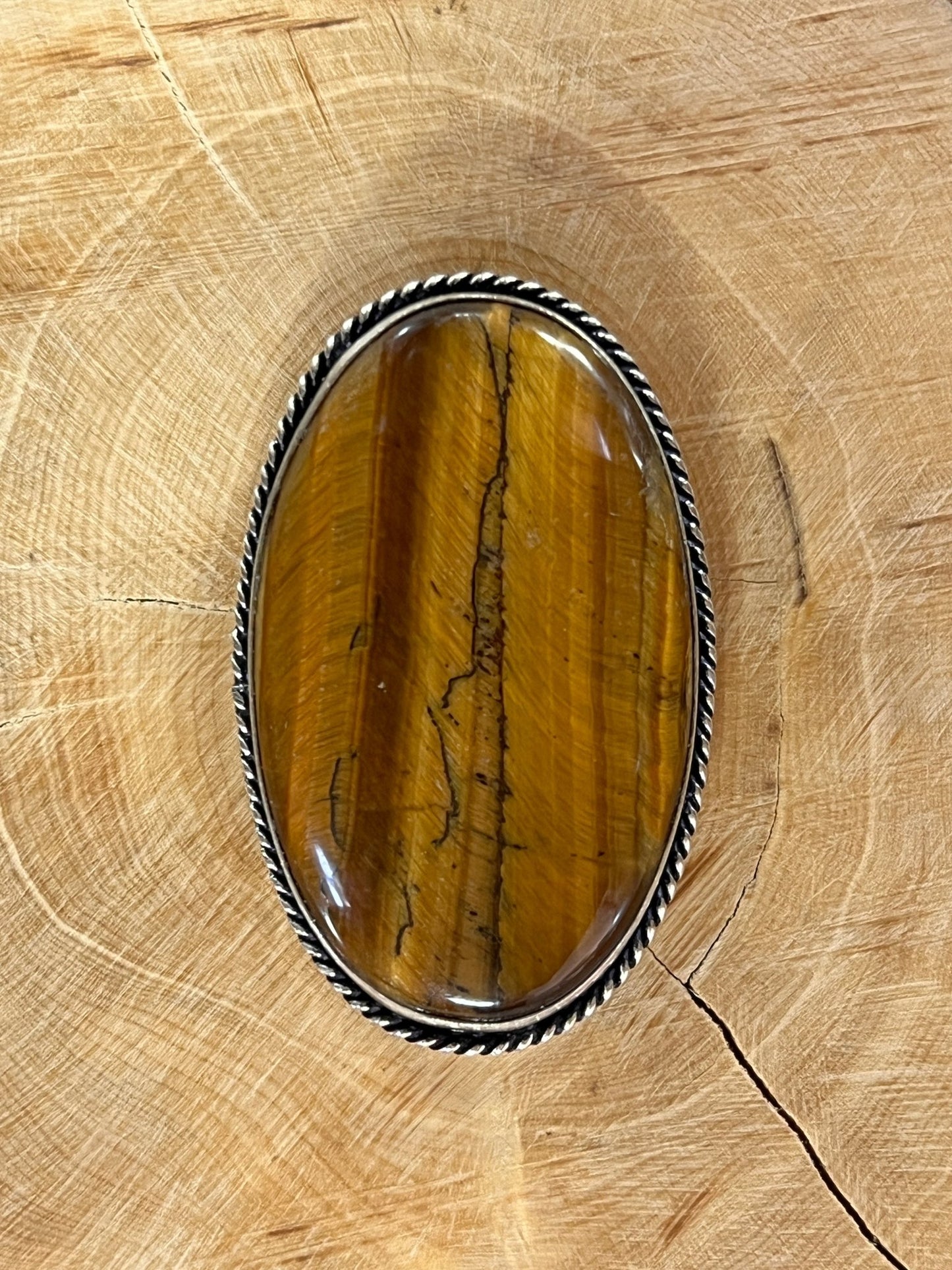 Oeil de Tigre sertie argenté n°A6 (4,7cm x 2,9cm) - Solyluna Macramé