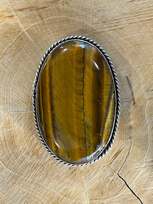 Oeil de Tigre sertie argenté n°A7 (4,3cm x 2,9cm) - Solyluna Macramé