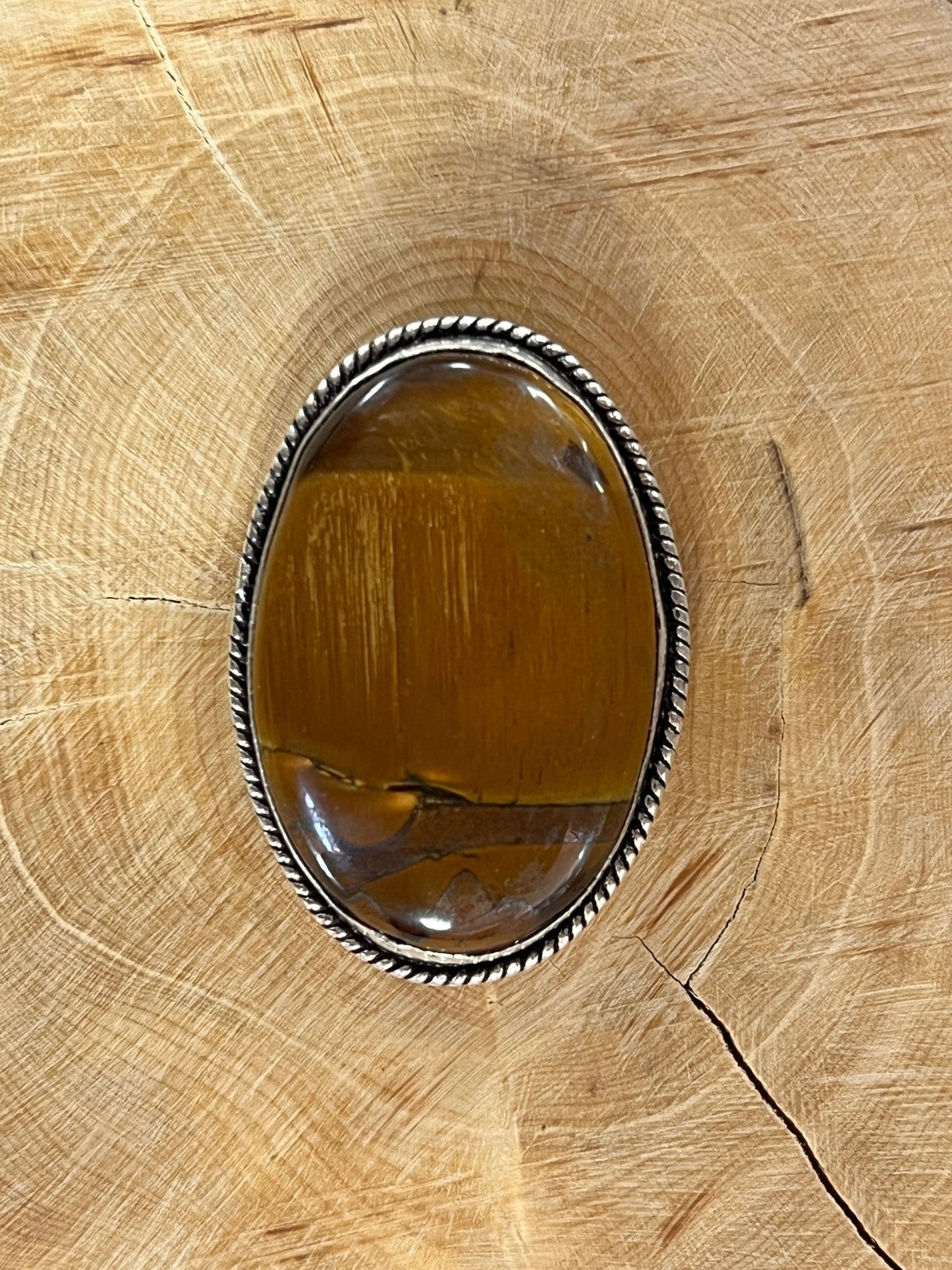 Oeil de Tigre sertie argenté n°A7 (4cm x 2,7cm) - Solyluna Macramé
