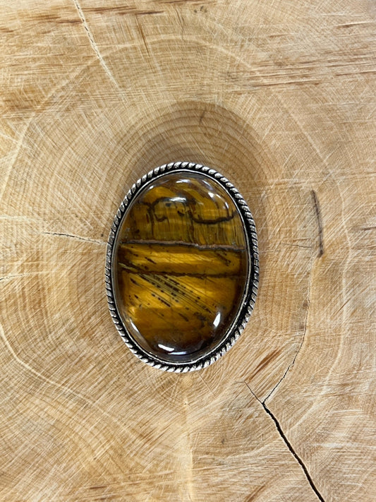 Oeil de Tigre sertie argenté n°A9 (3,2cm x 2,3cm) - Solyluna Macramé