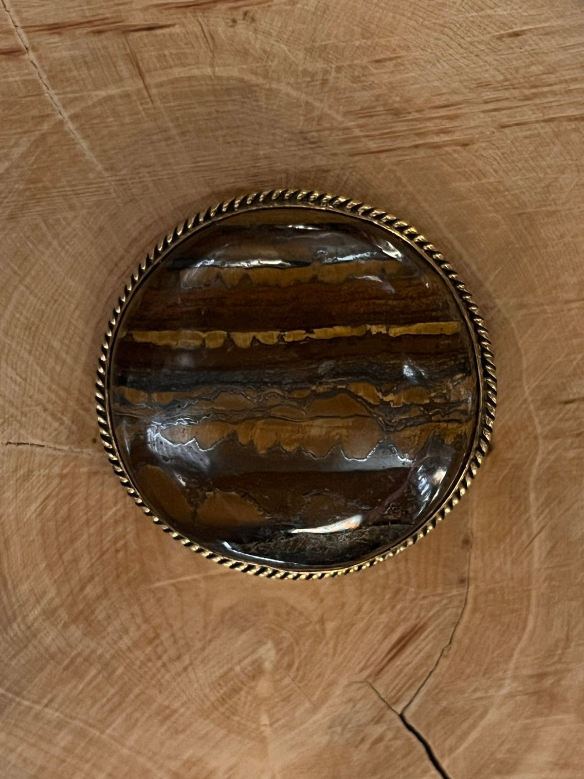 Oeil de Tigre sertie doré n°D1 (3,3cm de diamètre) - Solyluna Macramé