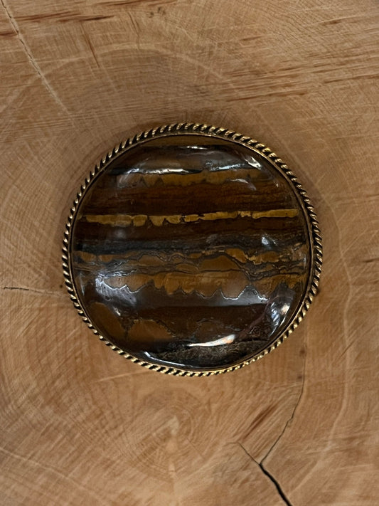 Oeil de Tigre sertie doré n°D1 (3,3cm de diamètre) - Solyluna Macramé