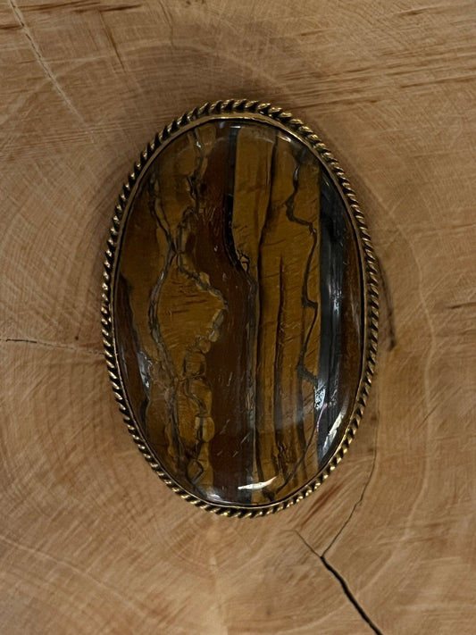 Oeil de Tigre sertie doré n°D10 (4,2cm x 2,9cm) - Solyluna Macramé