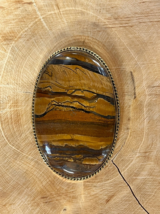 Oeil de Tigre sertie doré n°D10 (4,8cm x 3,2cm) - Solyluna Macramé