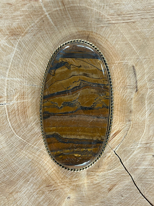 Oeil de Tigre sertie doré n°D10 (5cm x 2,8cm) - Solyluna Macramé